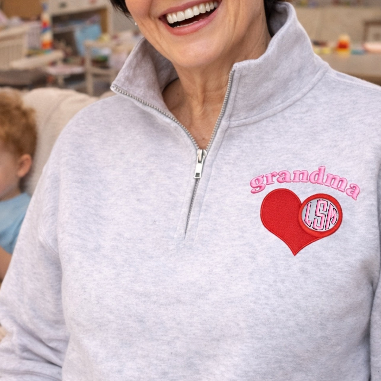 Monogrammed 'Grandma's Heart' Quarter Zip Sweatshirt