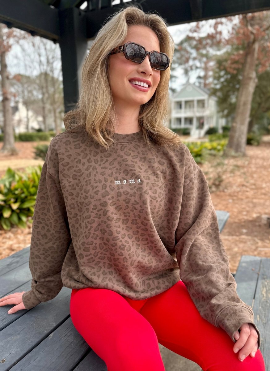 Embroidered 'Mama' Vintage Leopard Crew