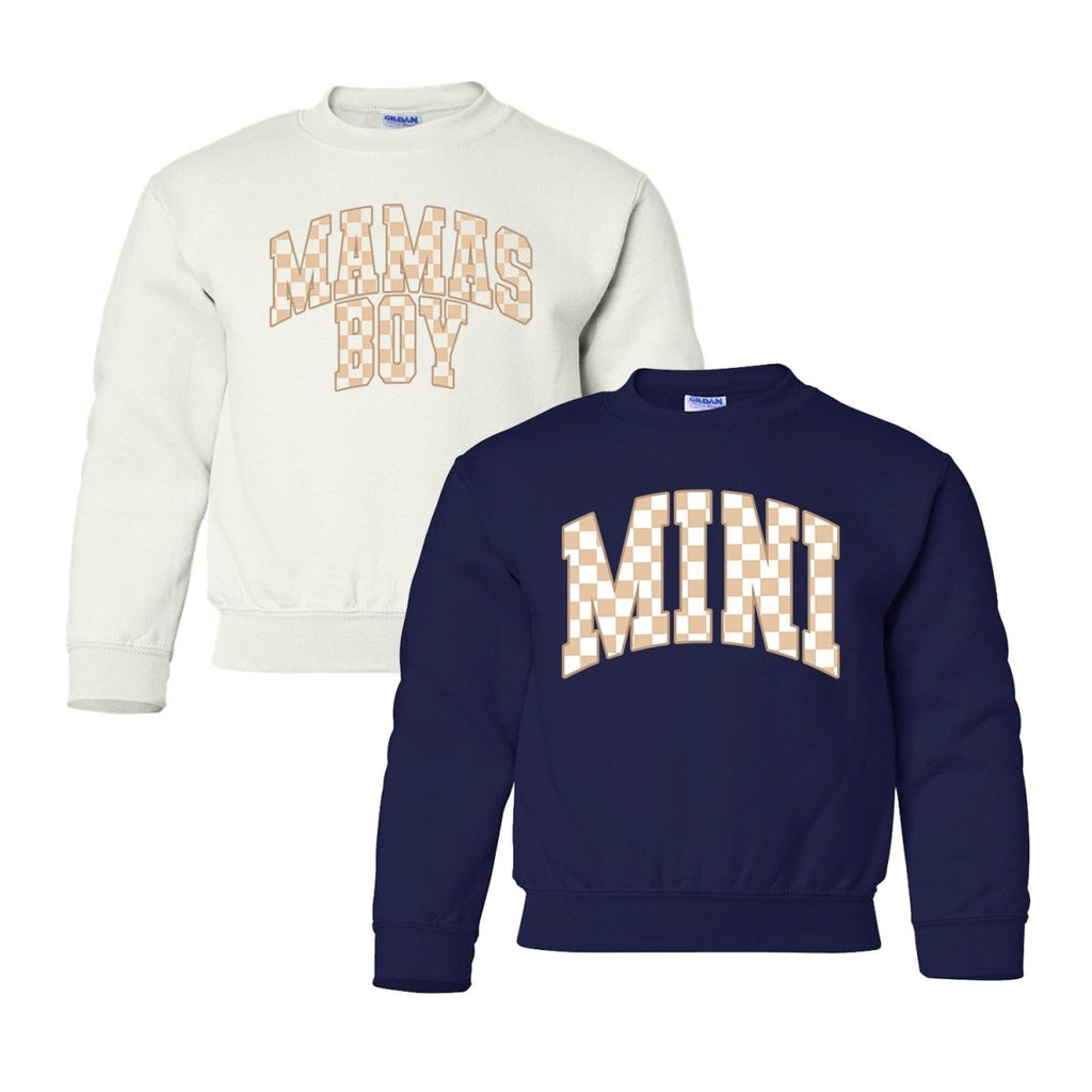 Kids 'Mini/Mama's Boy Tan Check' Sweatshirt