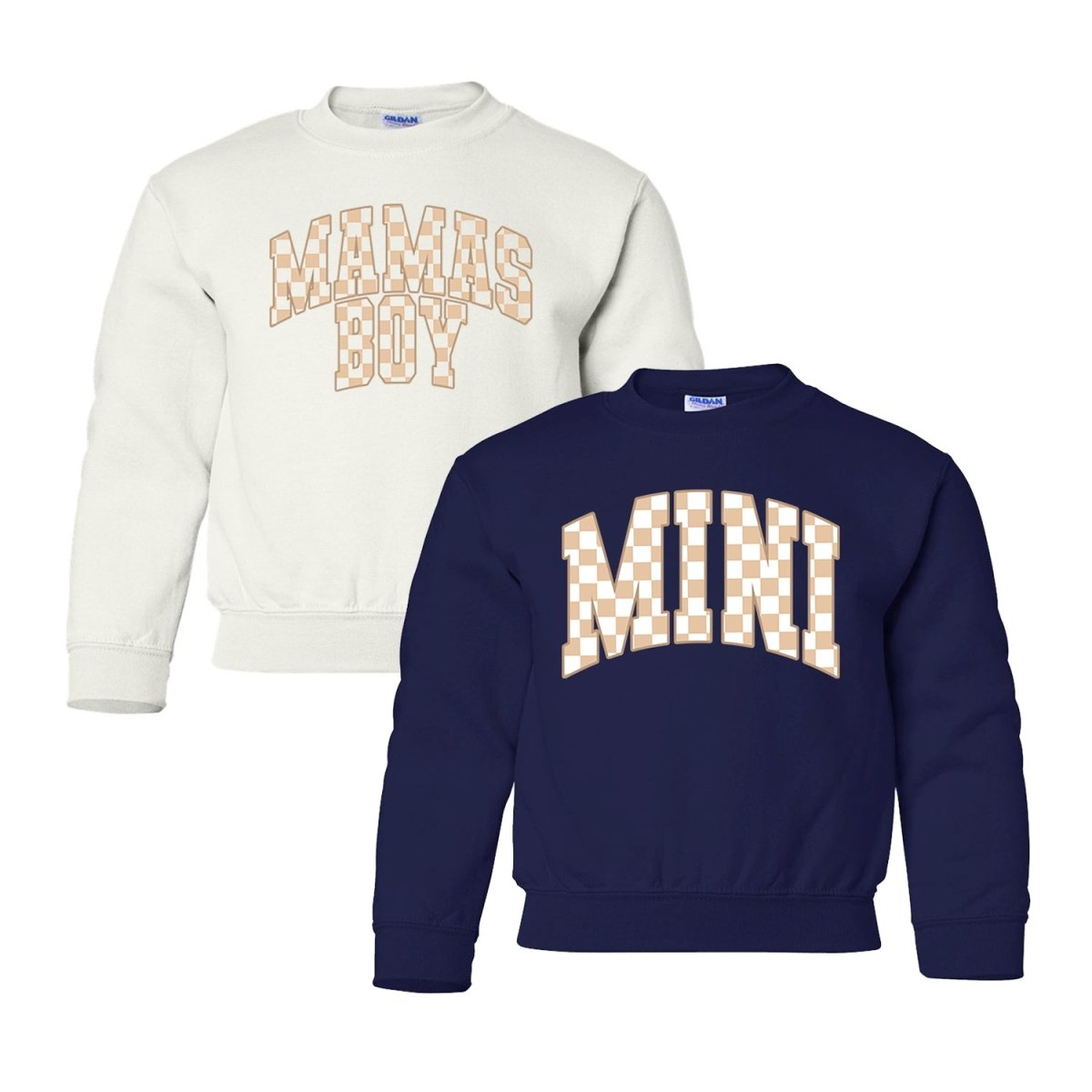 Kids 'Mini/Mama's Boy Tan Check' Sweatshirt