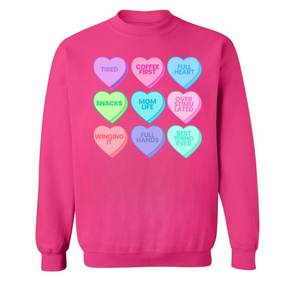 'Mom Life Candy Hearts' Crewneck Sweatshirt