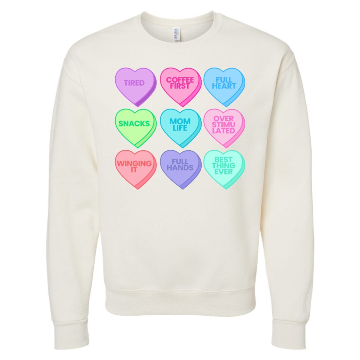'Mom Life Candy Hearts' Crewneck Sweatshirt