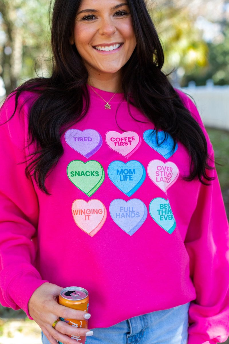 'Mom Life Candy Hearts' Crewneck Sweatshirt