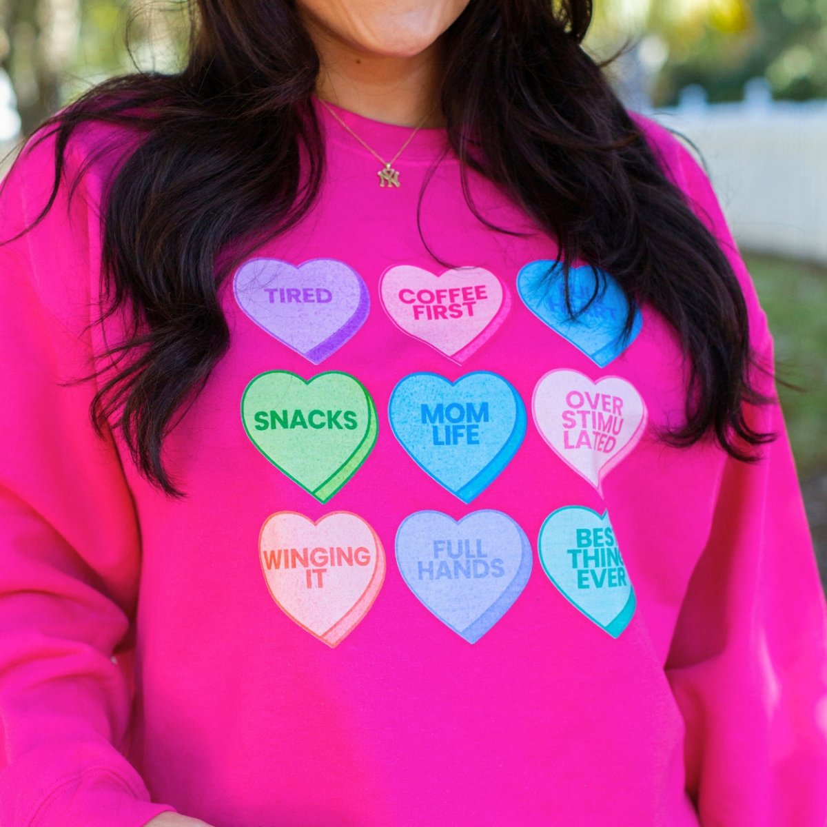 'Mom Life Candy Hearts' Crewneck Sweatshirt