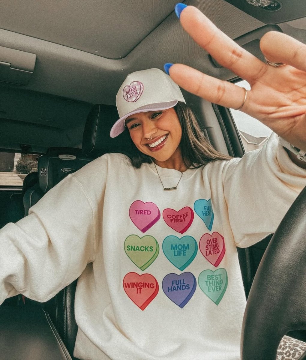 'Mom Life Candy Hearts' Crewneck Sweatshirt