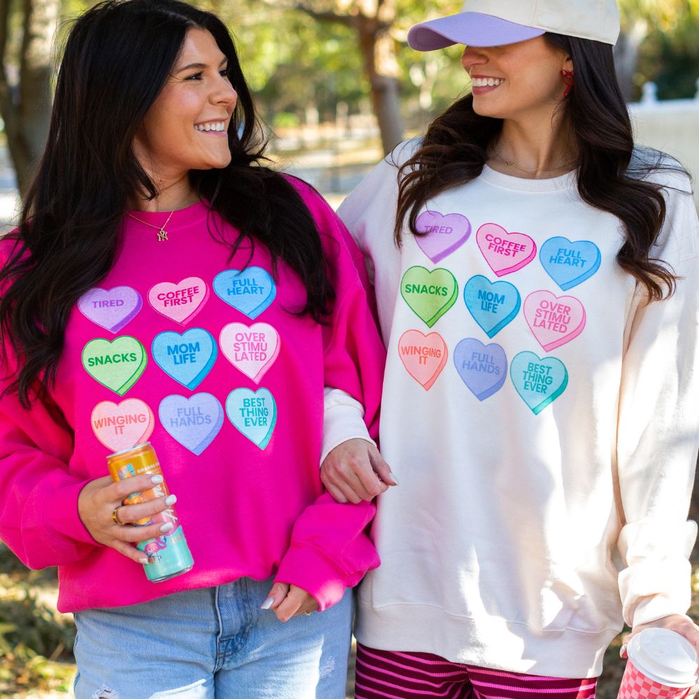 'Mom Life Candy Hearts' Crewneck Sweatshirt