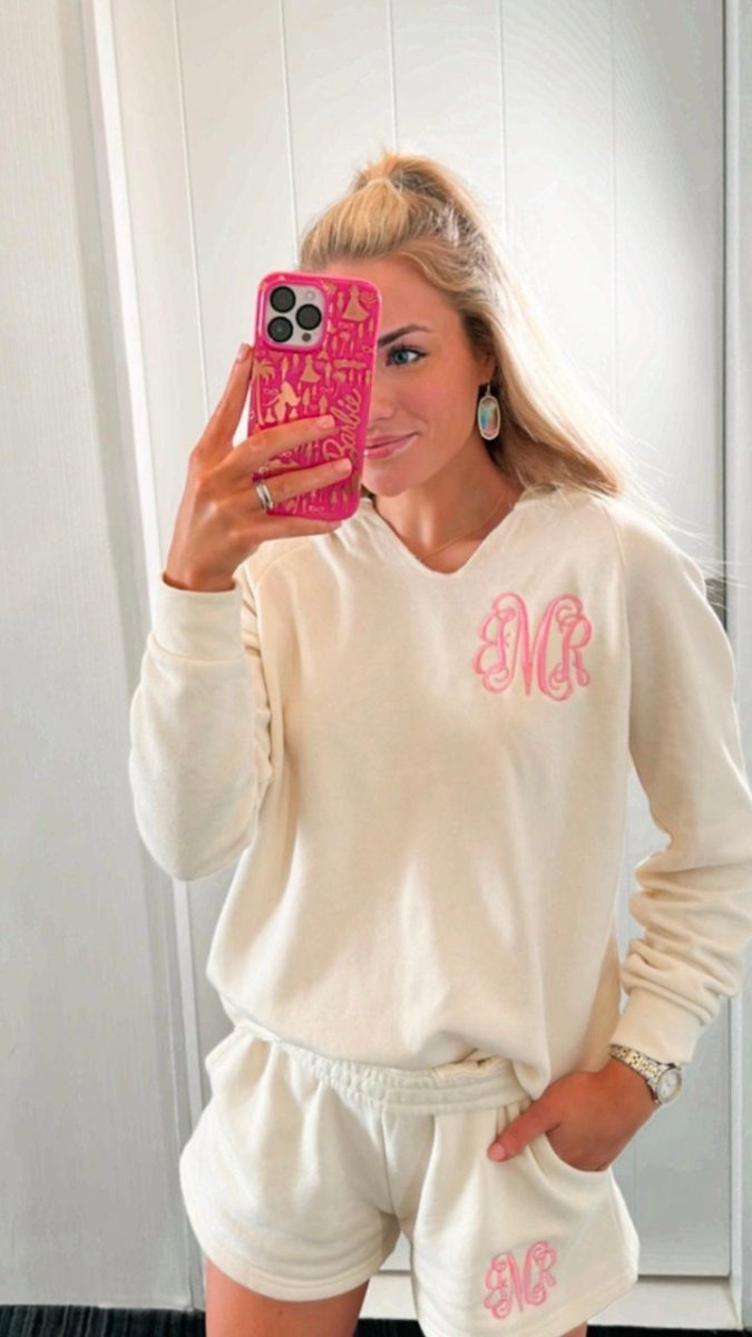 Monogrammed Wave Wash Hoodie & Shorts Set