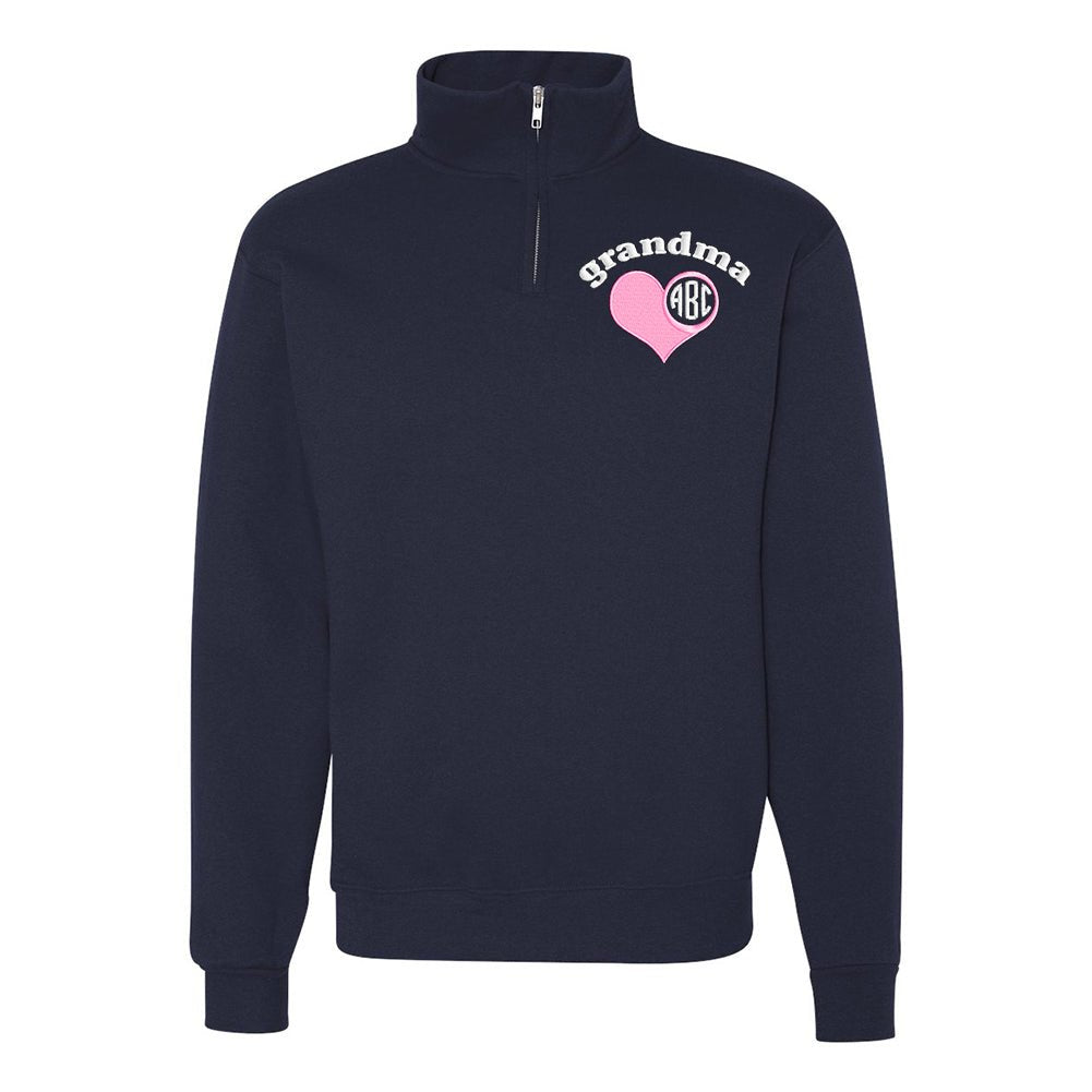 Monogrammed 'Grandma's Heart' Quarter Zip Sweatshirt