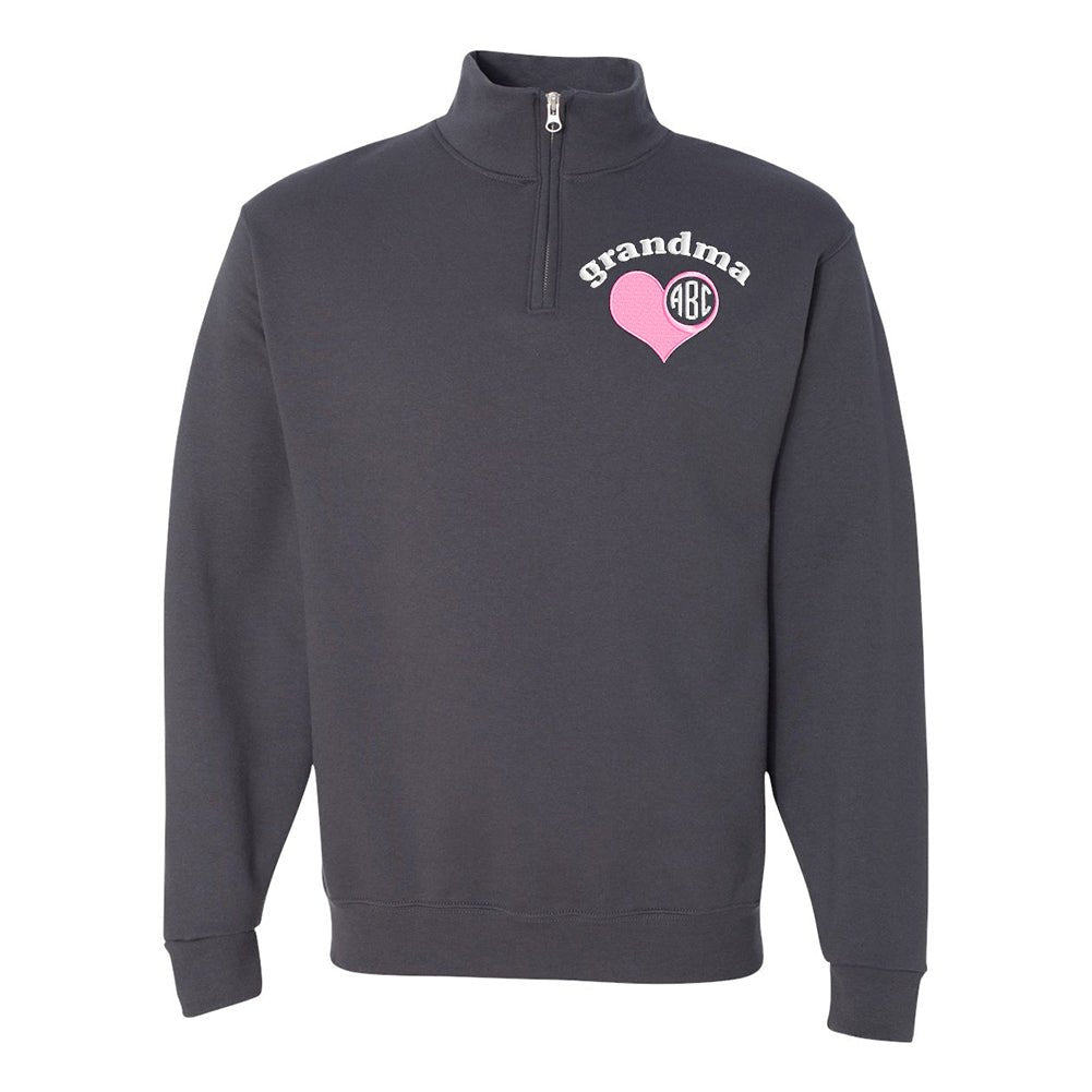 Monogrammed 'Grandma's Heart' Quarter Zip Sweatshirt