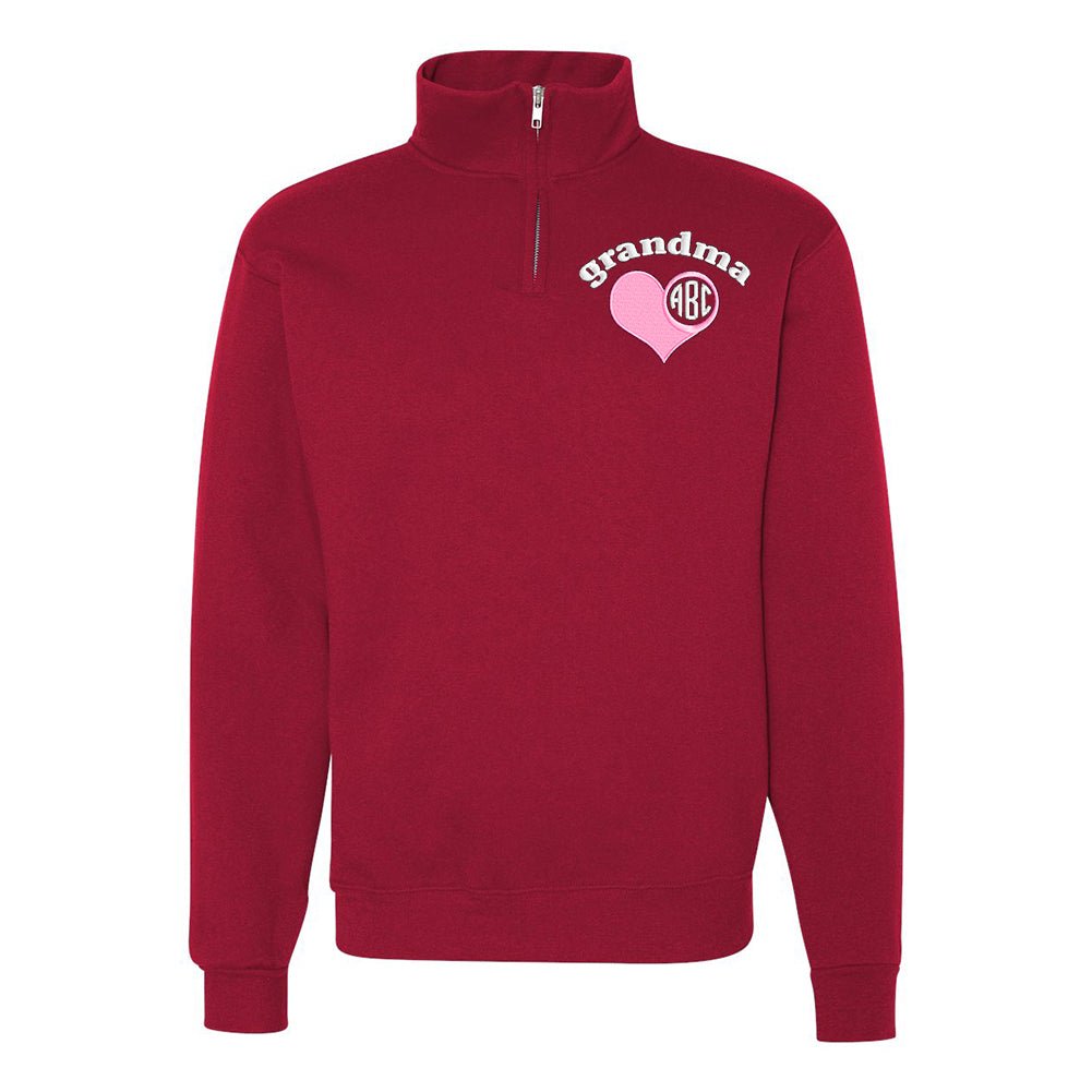 Monogrammed 'Grandma's Heart' Quarter Zip Sweatshirt