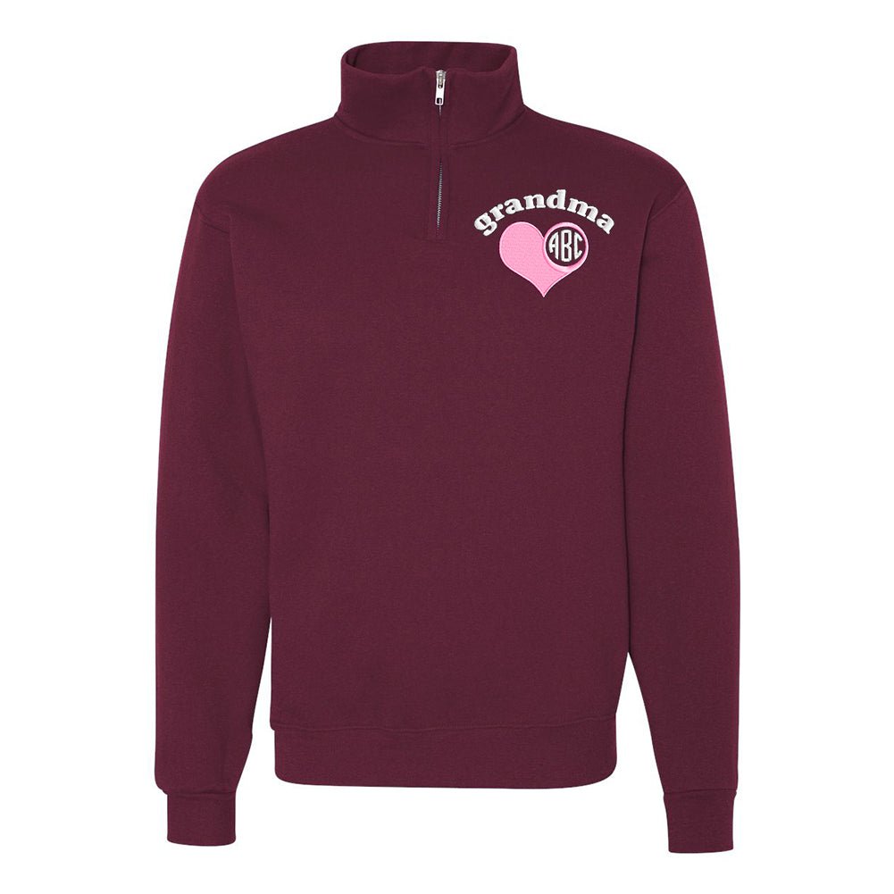 Monogrammed 'Grandma's Heart' Quarter Zip Sweatshirt
