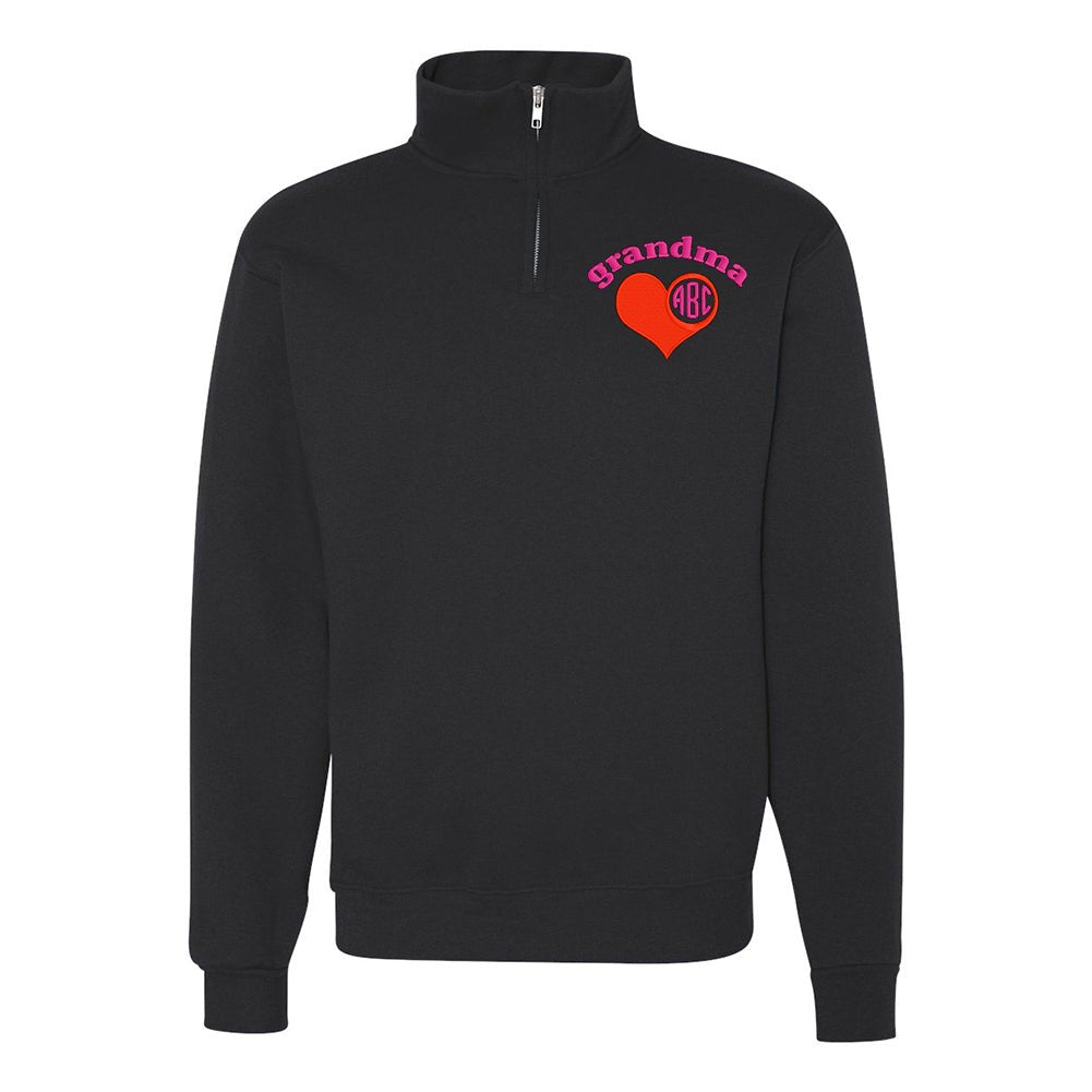 Monogrammed 'Grandma's Heart' Quarter Zip Sweatshirt