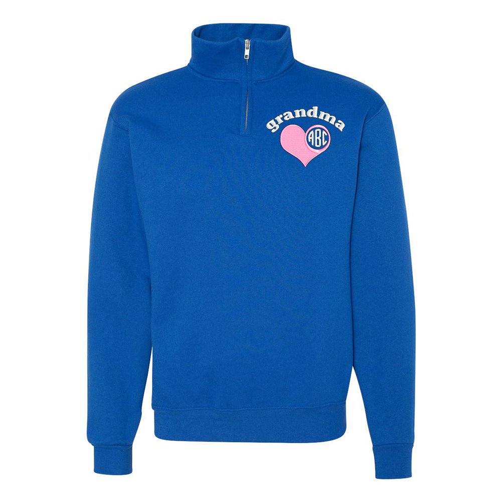 Monogrammed 'Grandma's Heart' Quarter Zip Sweatshirt