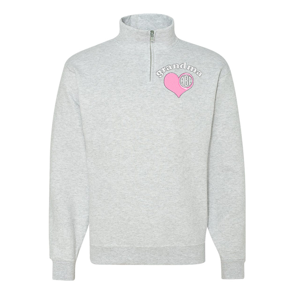 Monogrammed 'Grandma's Heart' Quarter Zip Sweatshirt