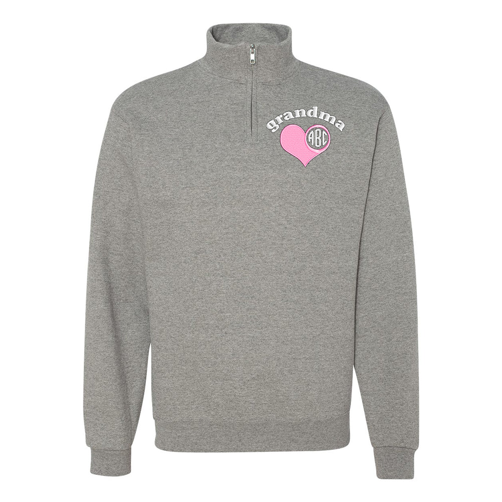 Monogrammed 'Grandma's Heart' Quarter Zip Sweatshirt