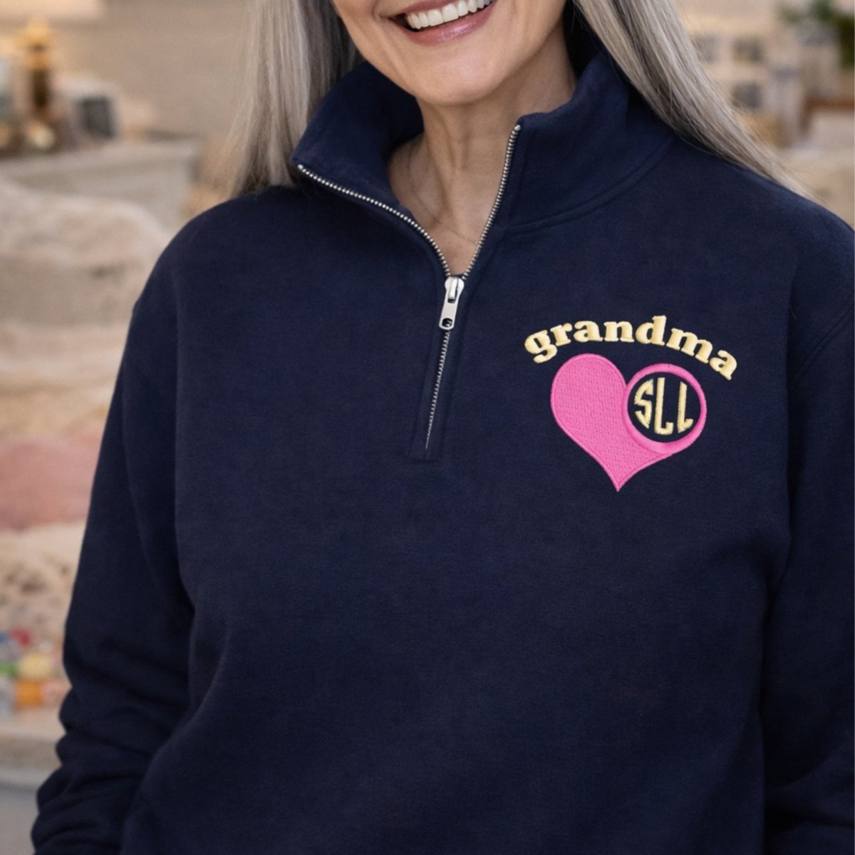 Monogrammed 'Grandma's Heart' Quarter Zip Sweatshirt