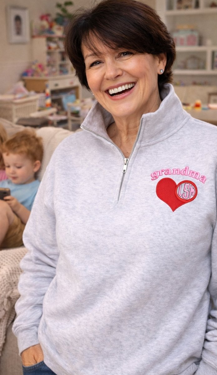 Monogrammed 'Grandma's Heart' Quarter Zip Sweatshirt