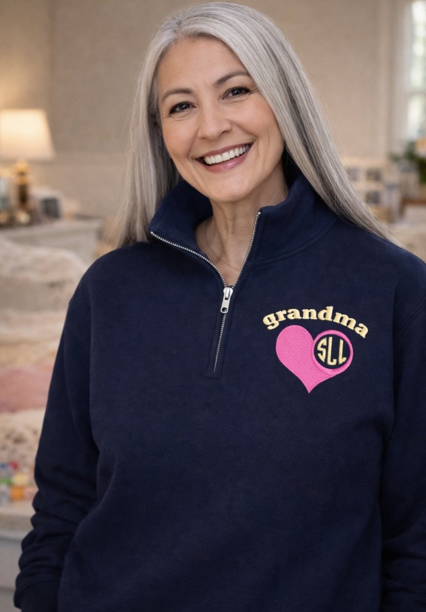 Monogrammed 'Grandma's Heart' Quarter Zip Sweatshirt
