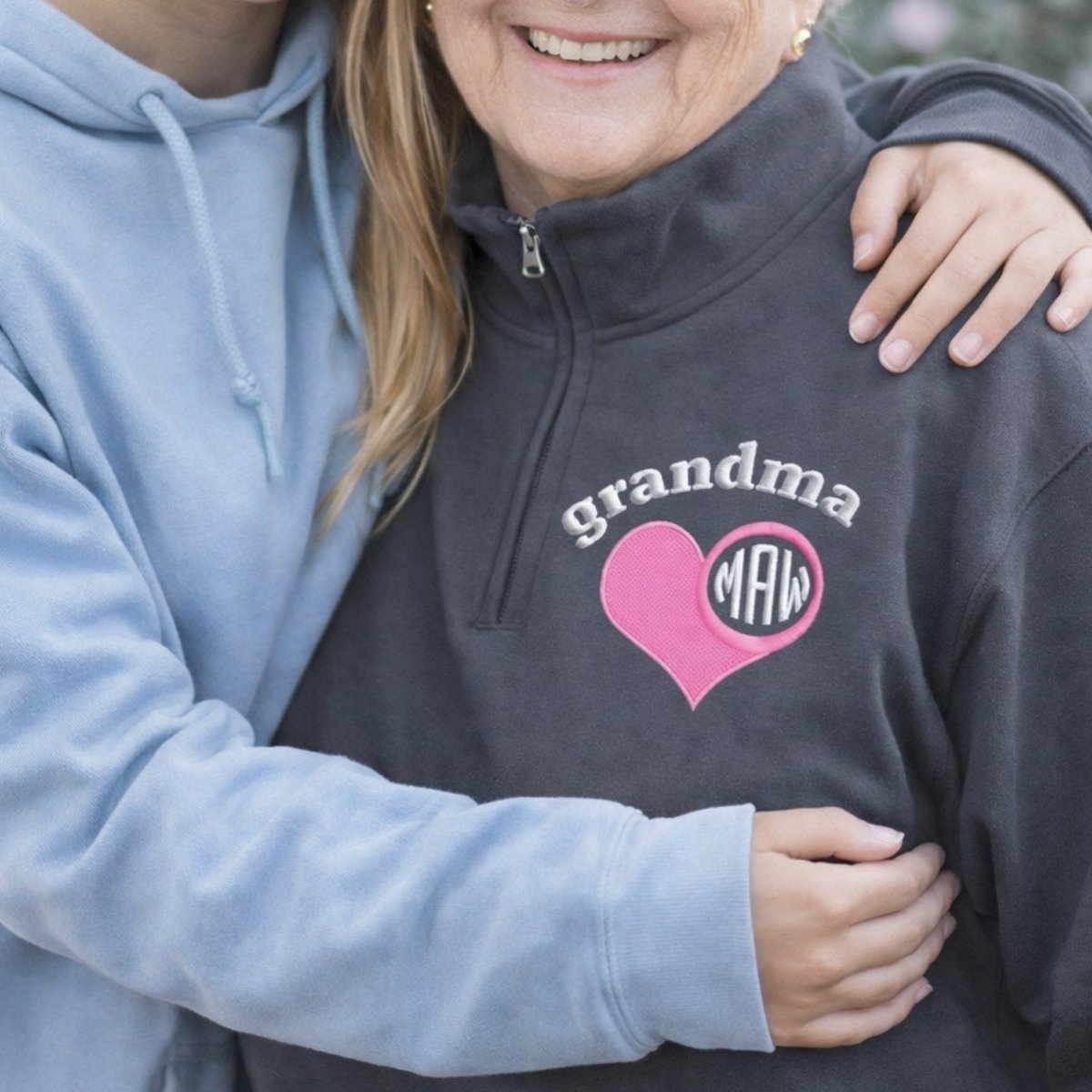 Monogrammed 'Grandma's Heart' Quarter Zip Sweatshirt