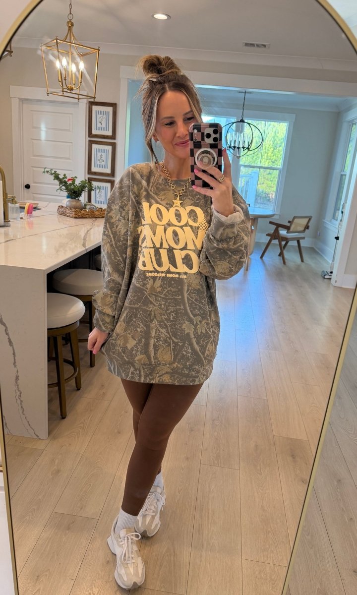 PUFF 'Cool Mom's Club - All Moms Welcome' Camo Hideaway Crewneck